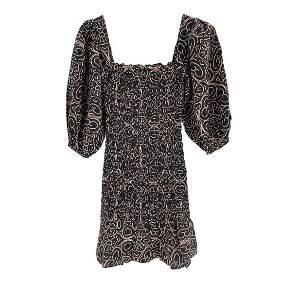 Alexis 'Suri' Smocked Black Linen Mini Dress Size S - Picture 2 of 4